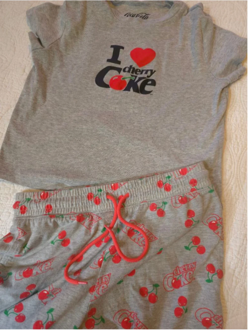 Women's Coca-Cola Gray Cherry Coke Logo Pajamas Set Small Comfort Lounge Wear